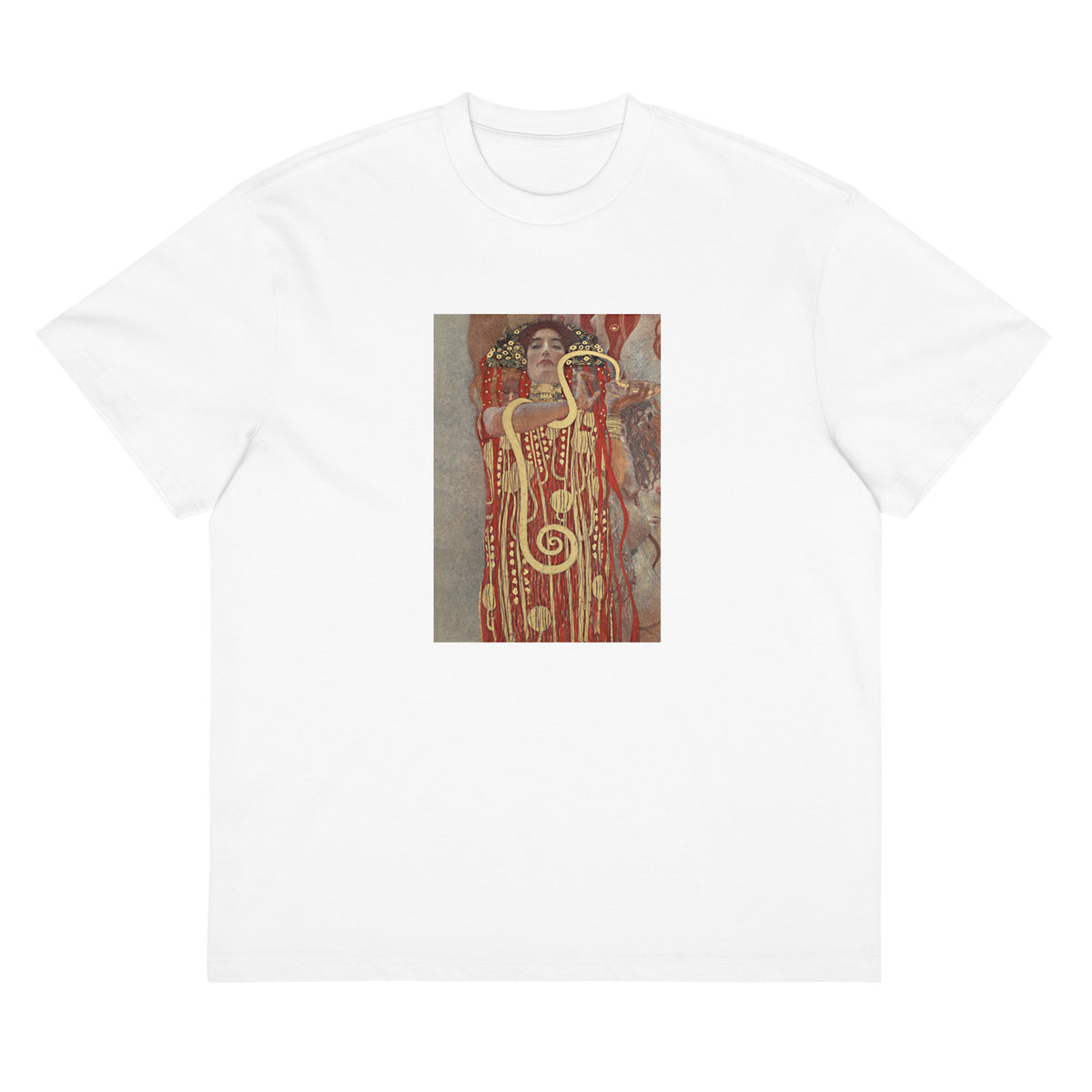 White T-shirt Gustav Klimt Hygieia Famous Painting Signature