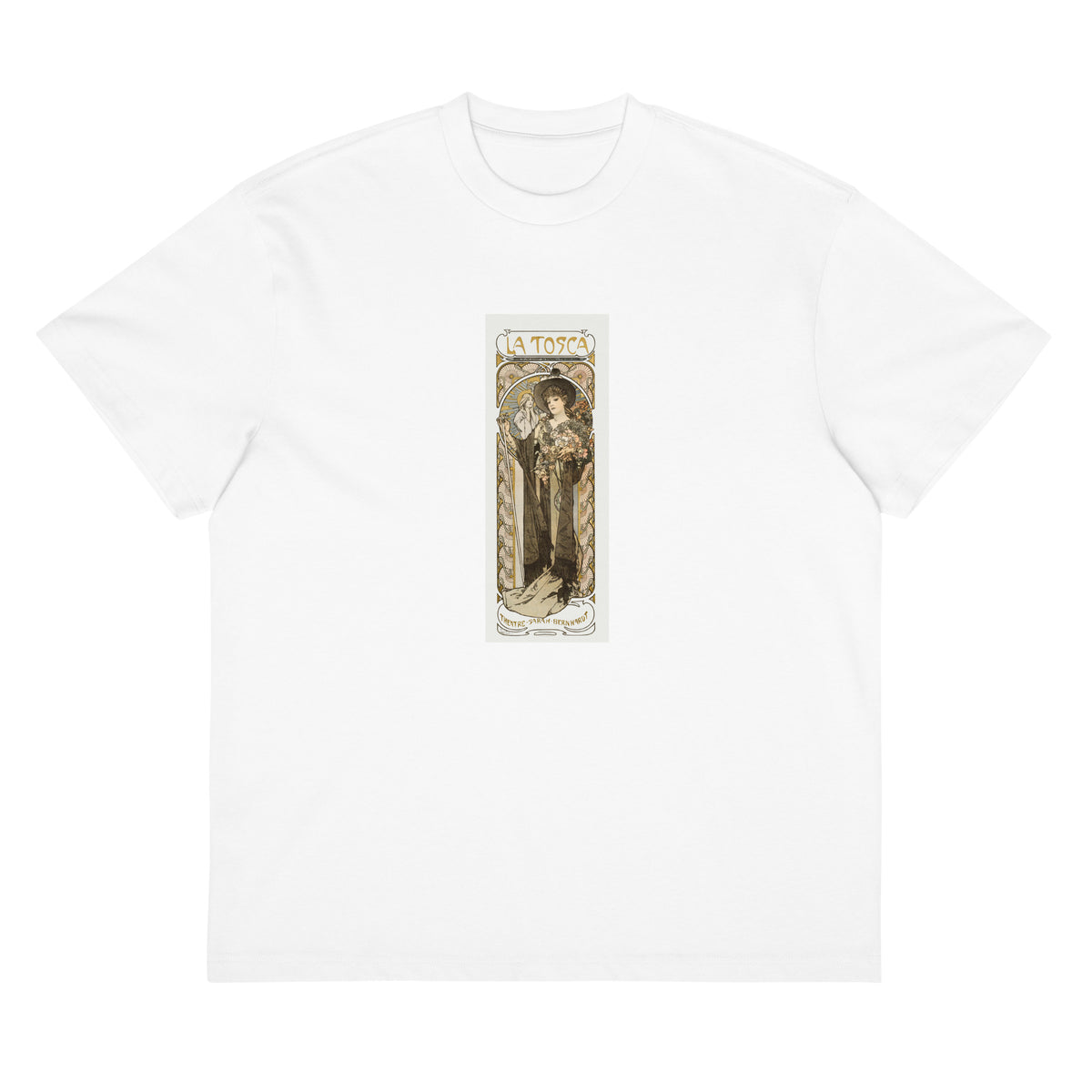 White T-shirt La Tosca Sarah Bernhardt - Alphonse Maria Mucha 1869 Signature