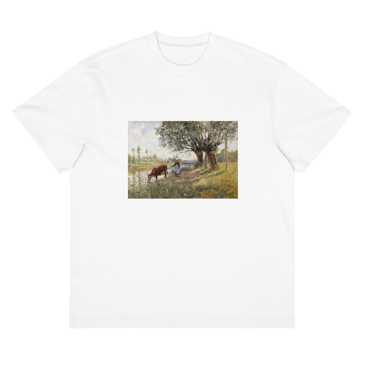 White T-shirt Countryside Near Grez-Sur-Loing Painting In High Resolution Signature