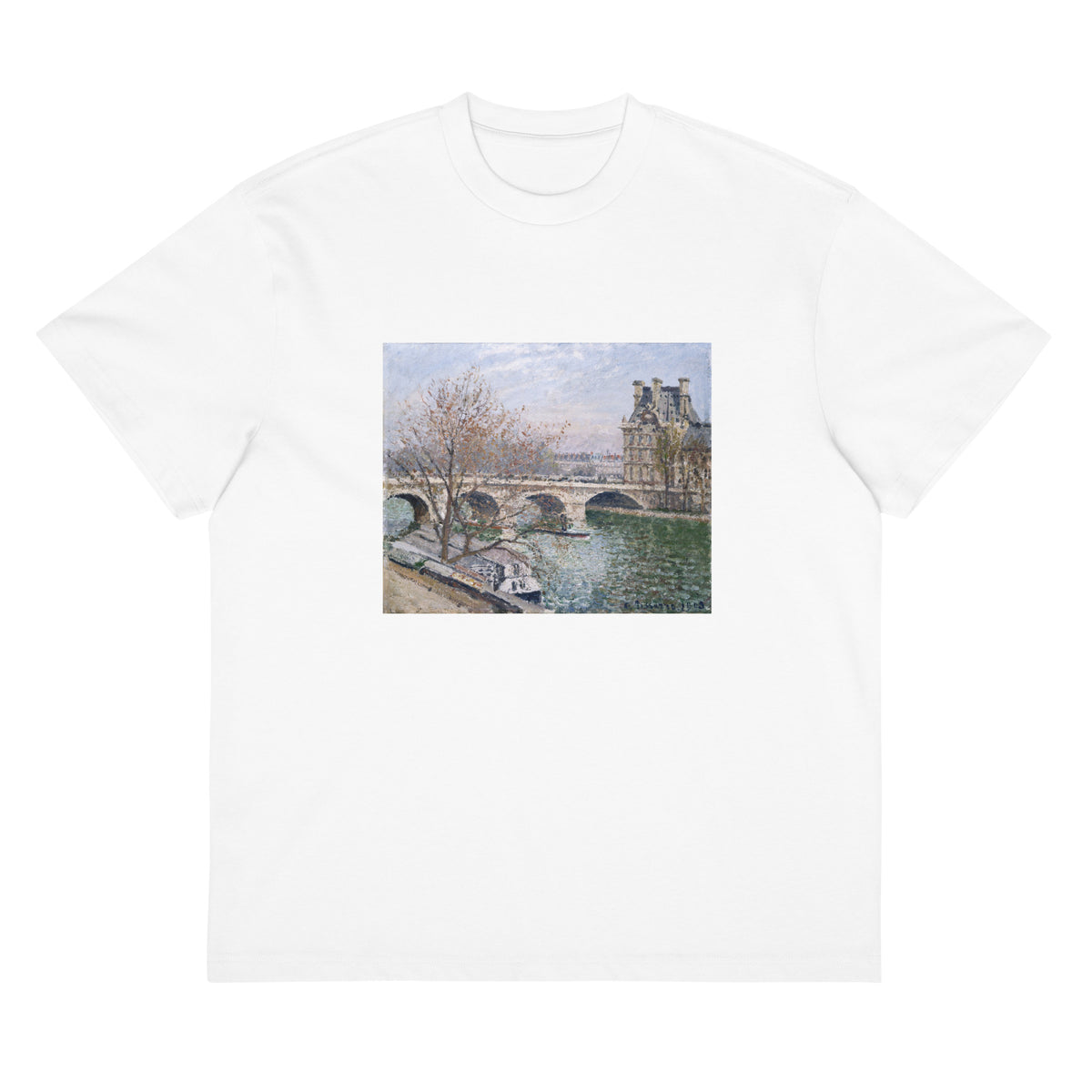 White T-shirt The Pont Royal And The Pavillon De Flore Signature