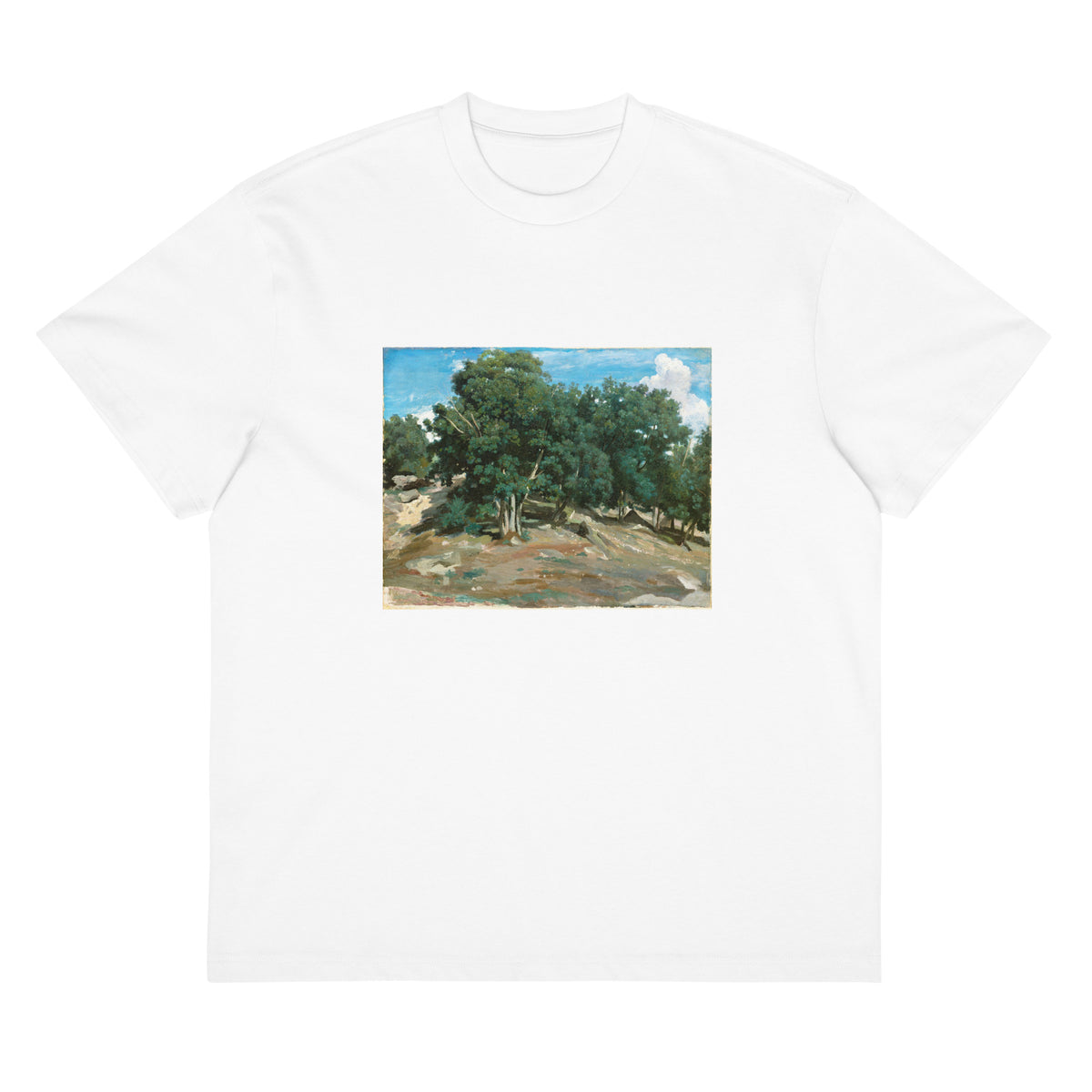 White T-shirt Fontainebleau Oak Trees At Bas-Breau 1832 Or 1833 Signature