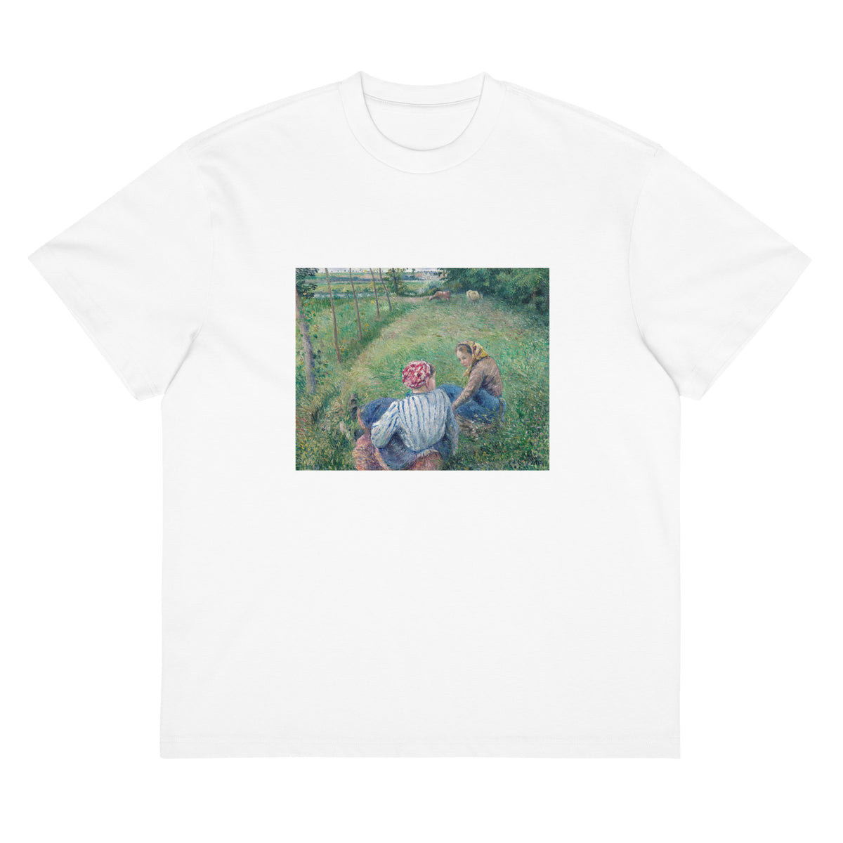 White T-shirt Young Peasant Girls Resting In The Fields Near Pontoise Signature