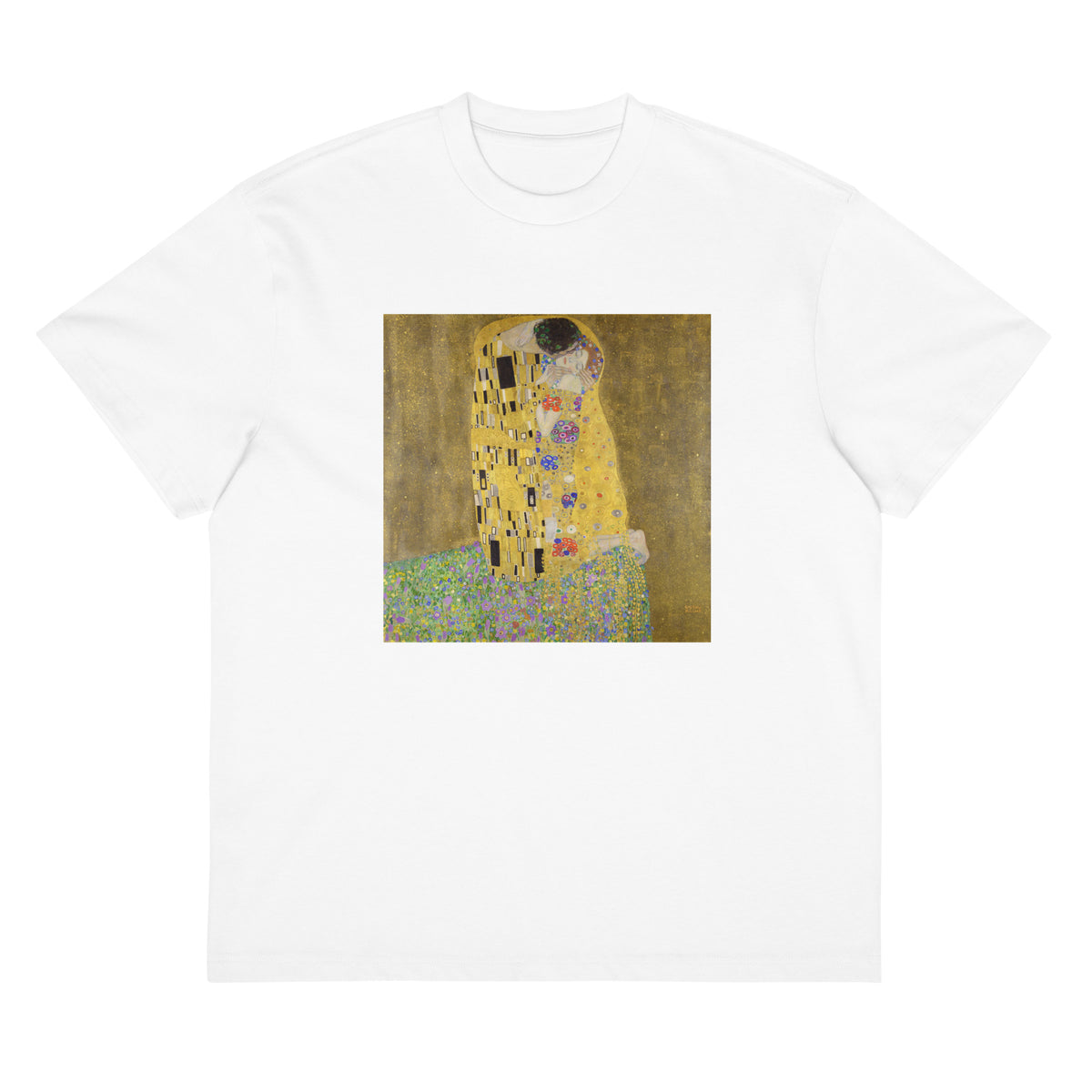 White T-shirt Gustav Klimt The Kiss Famous Painting Signature