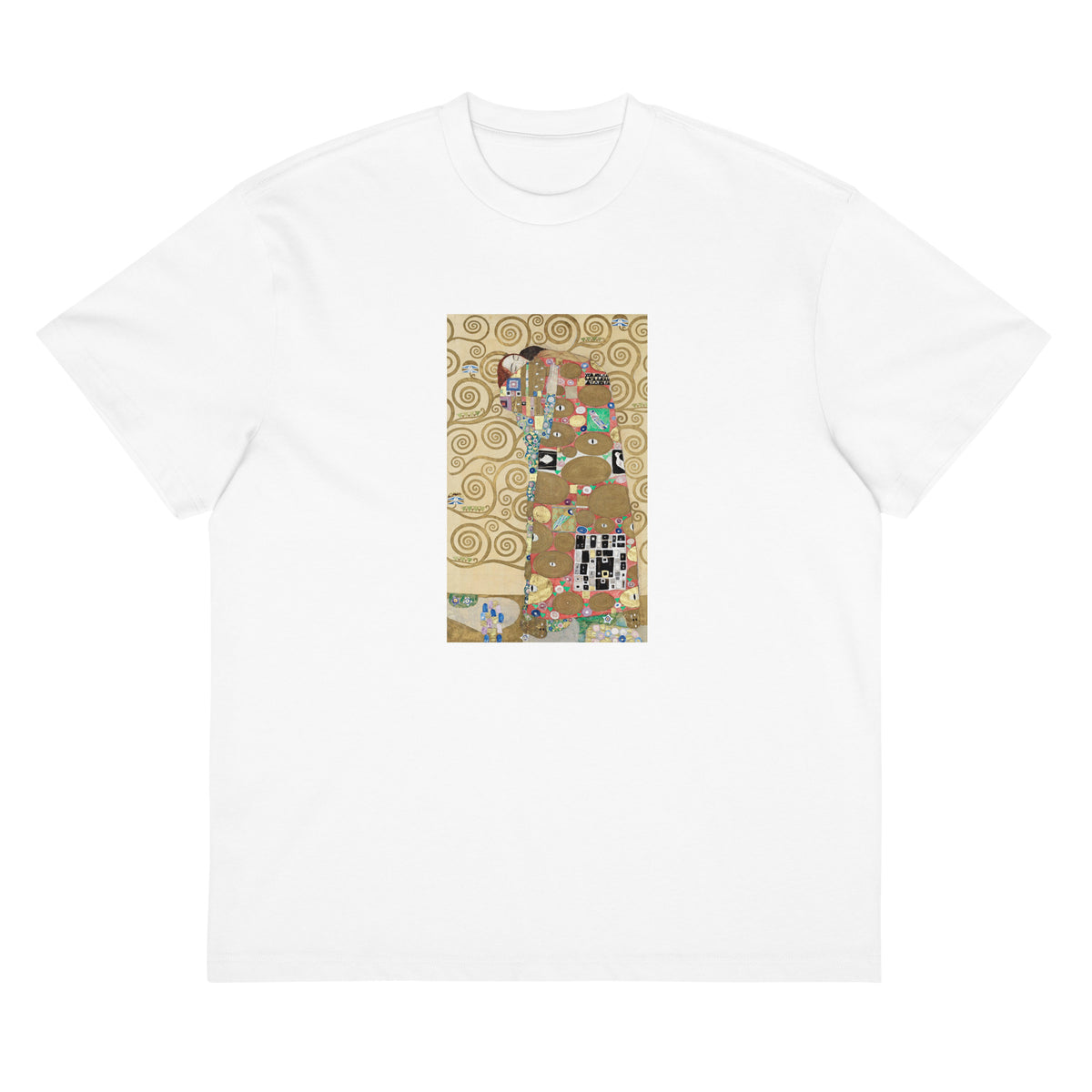 White T-shirt Gustav Klimt Fulfillment Famous Painting Signature