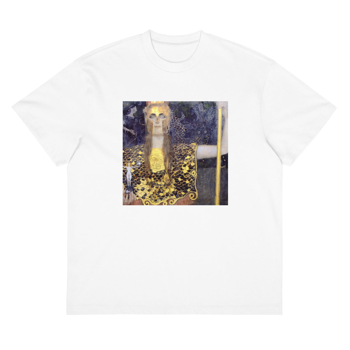 White T-shirt Gustav Klimt Pallas Athena Famous Painting Signature