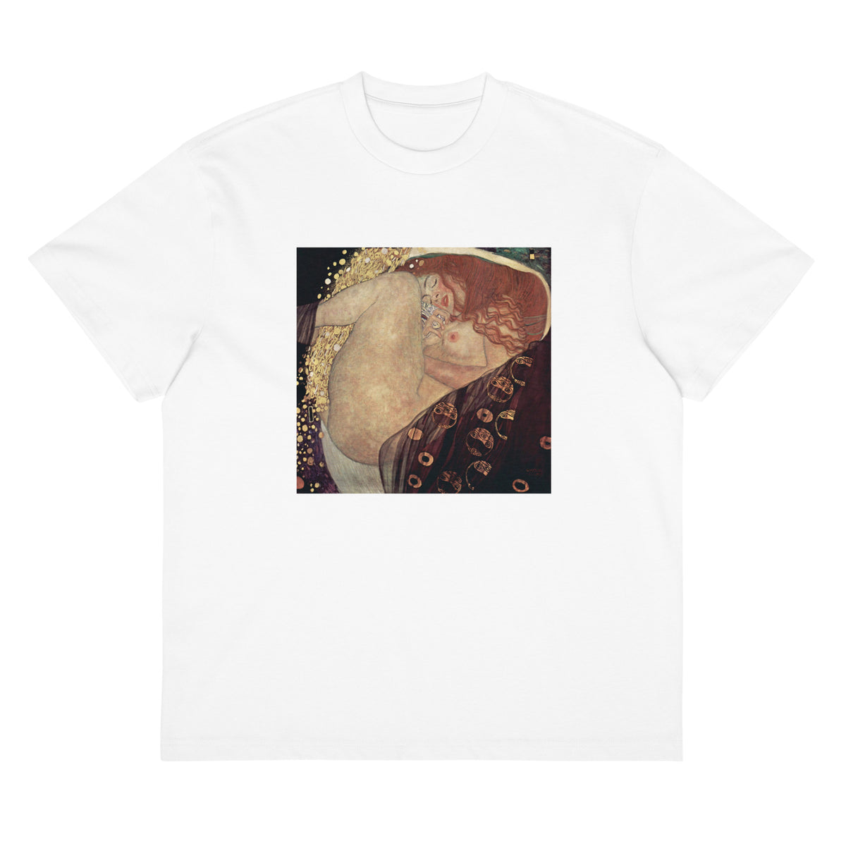 White T-shirt Gustav Klimt Danae Famous Painting Signature