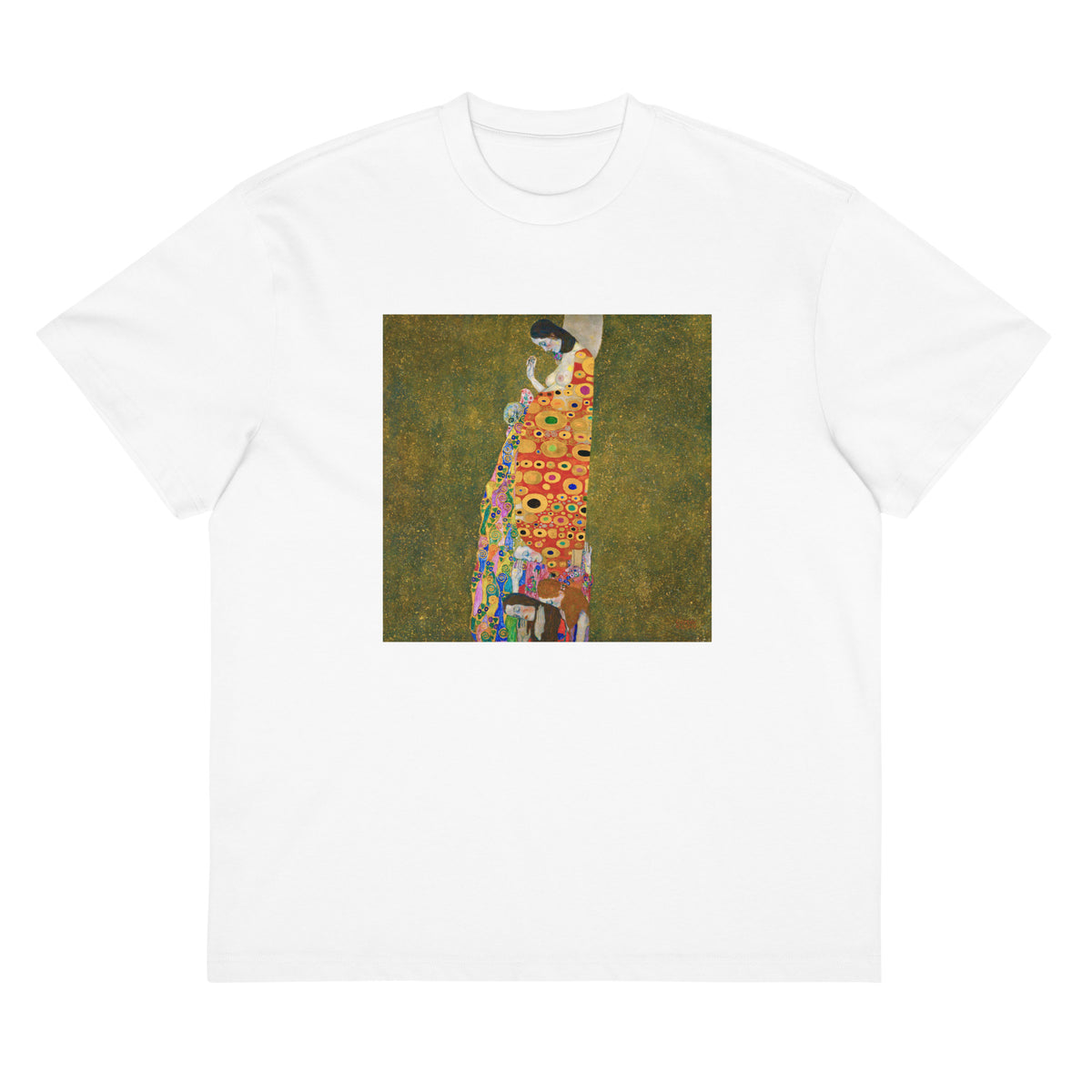 White T-shirt Gustav Klimt Hope II Famous Painting Signature