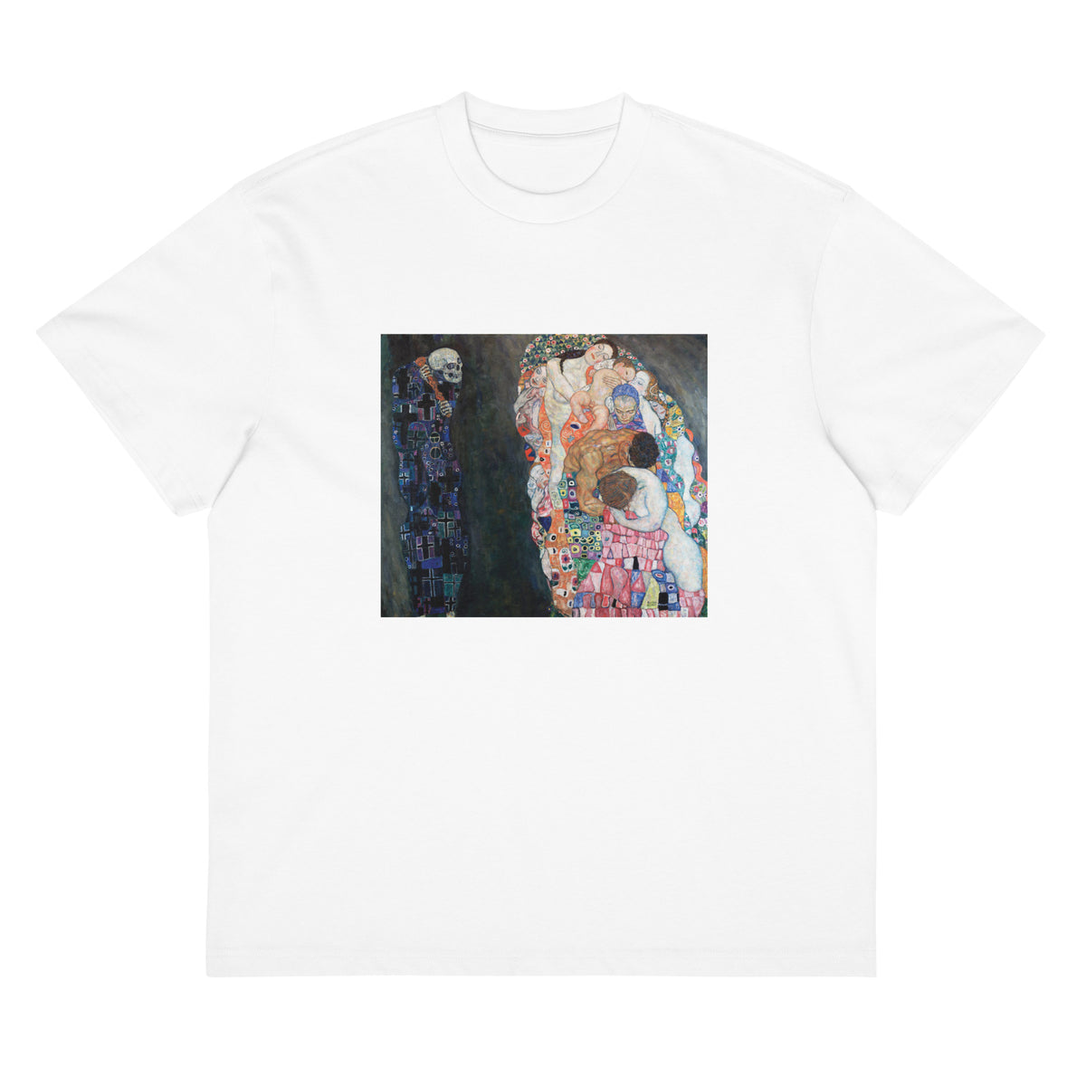 White T-shirt Gustav Klimt Death And Life Famous Painting Signature