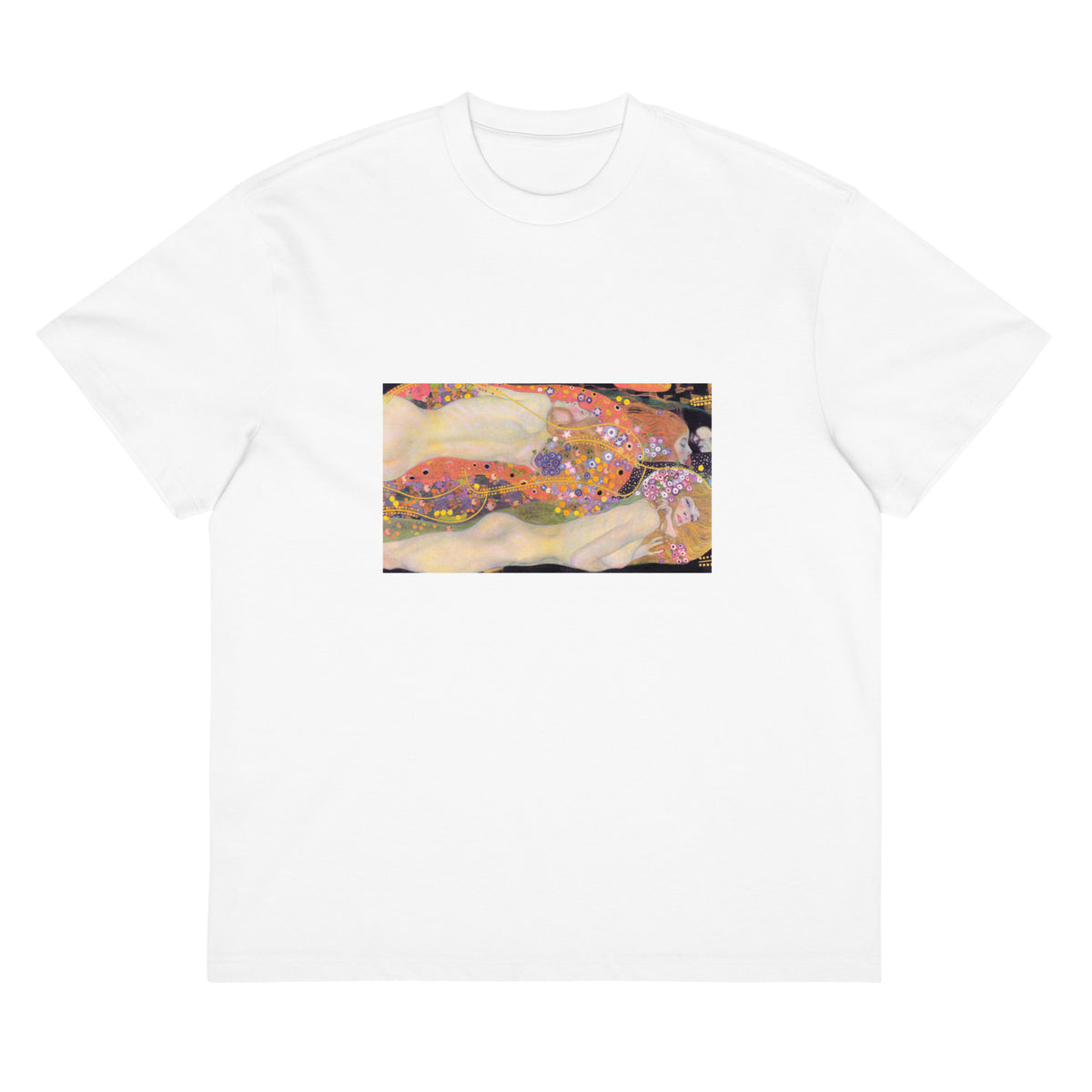 White T-shirt Gustav Klimt Water Serpents II Famous Painting Signature