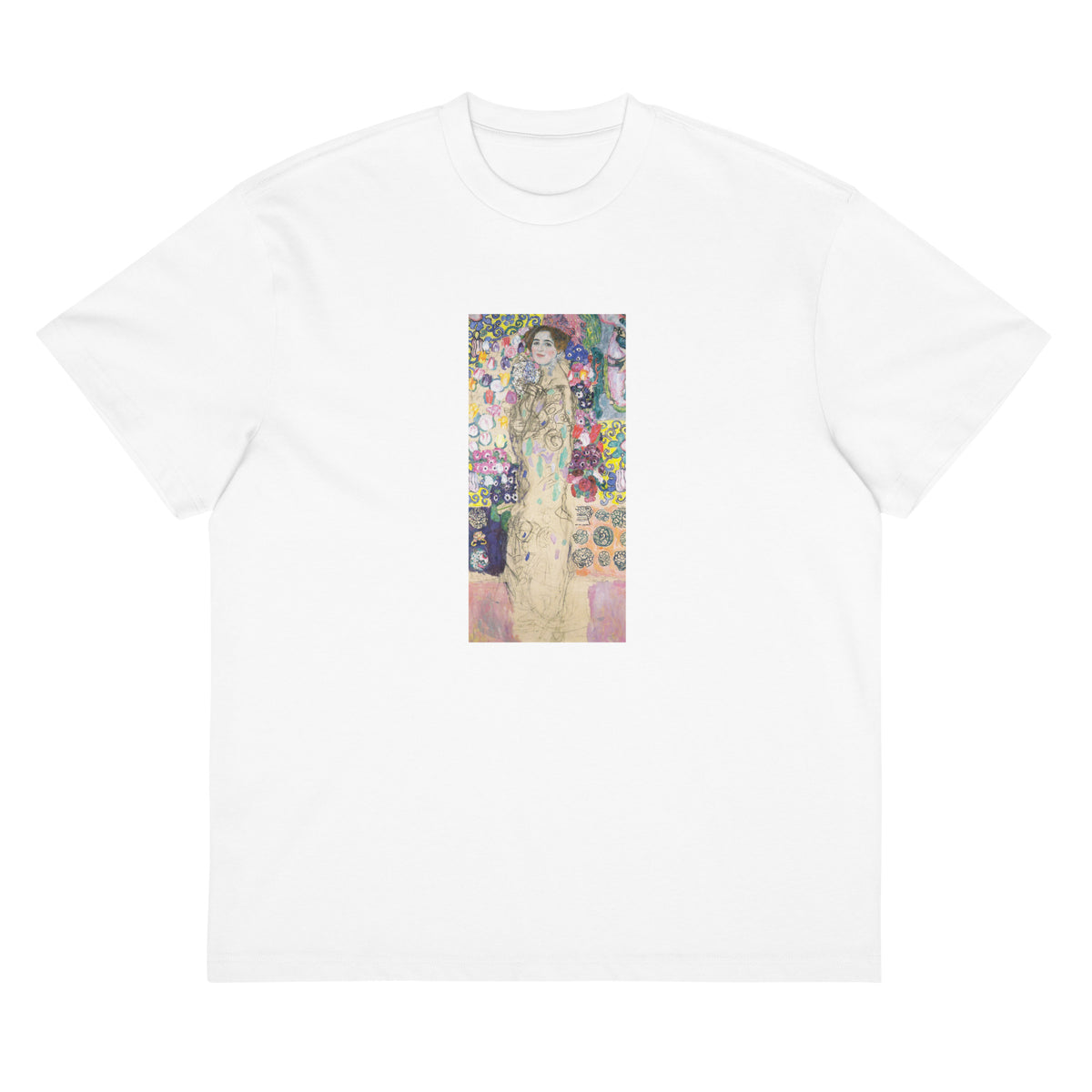 White T-shirt Gustav Klimt Portrait Of Maria Munk Famous Painting Signature