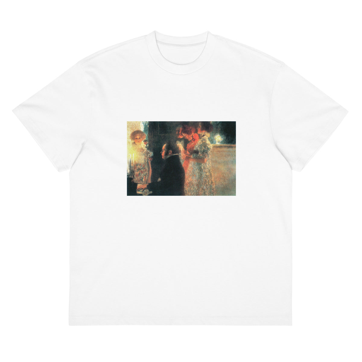 White T-shirt Gustav Klimt Schubert At The Piano II Famous Painting Signature