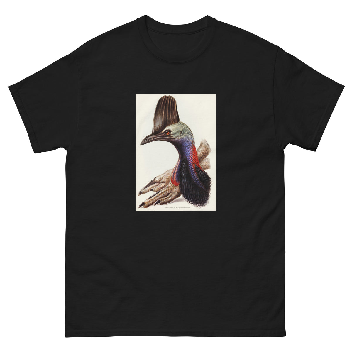 Black T-shirt Australian Cassowary Casuarius Australis Illustrated - Elizabeth Gould 1804 Essential