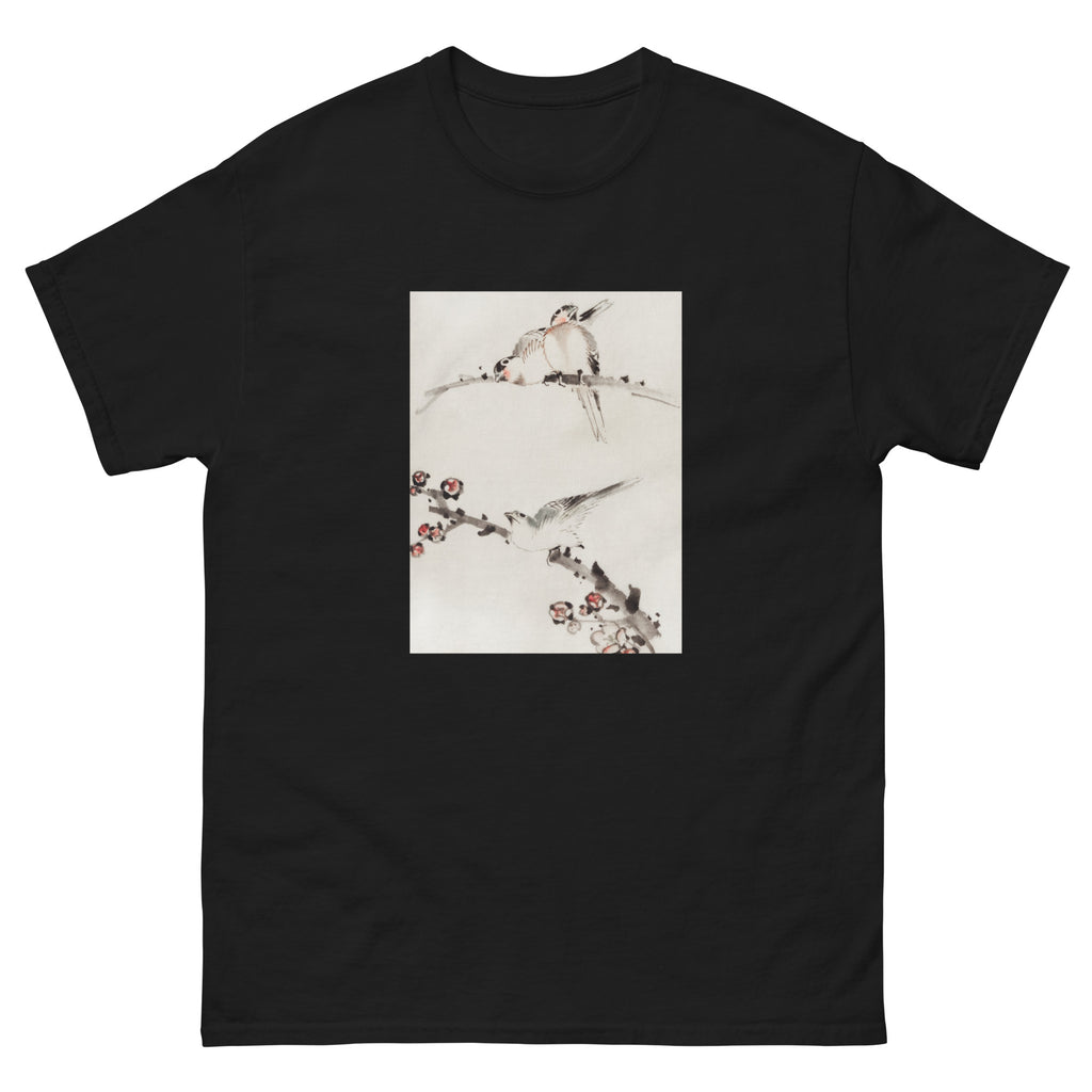 Black T-shirt Three Birds Perched On Branches One With Blossoms - Katsushika Hokusai Published Between 1830 And 1850 An Illustration Of Three Birds Perched On Branches One With Blossoms Essential
