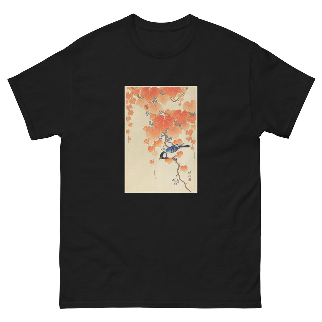 Black T-shirt Great Tit On Paulownia Branch - Ohara Koson 1925 Essential