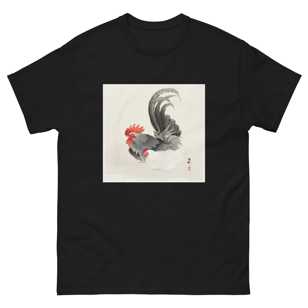 Black T-shirt Chicken And Cock - Ohara Koson 1900 Essential