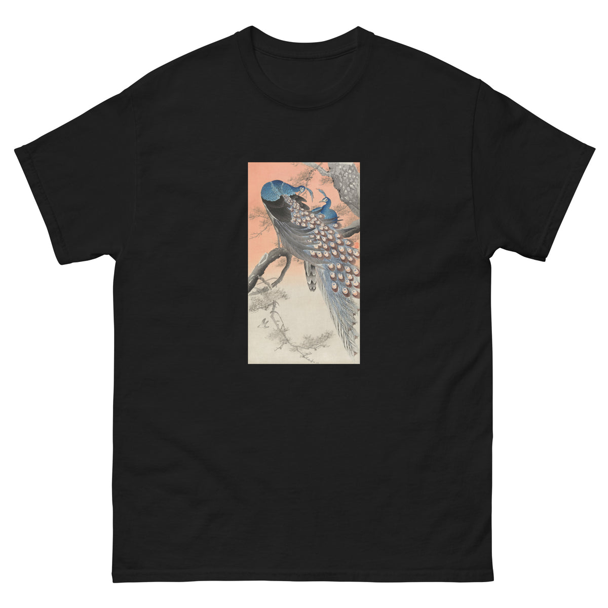 Black T-shirt Two Peacocks On Tree Branch - Ohara Koson 1900 Essential