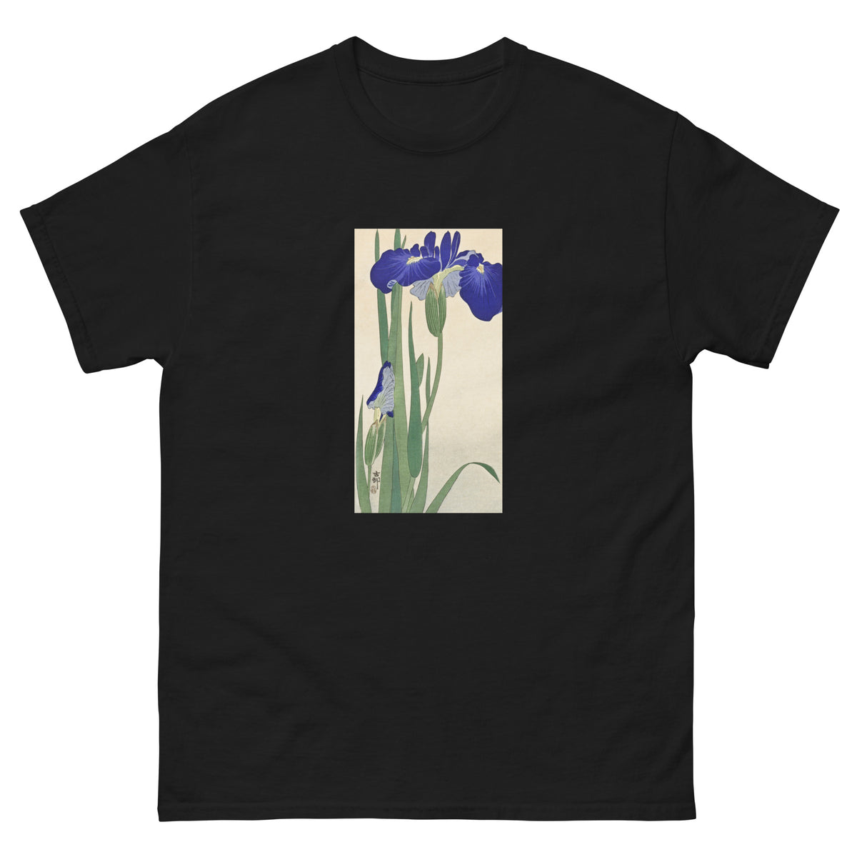 Black T-shirt Blue Irises - Ohara Koson 1900 Essential