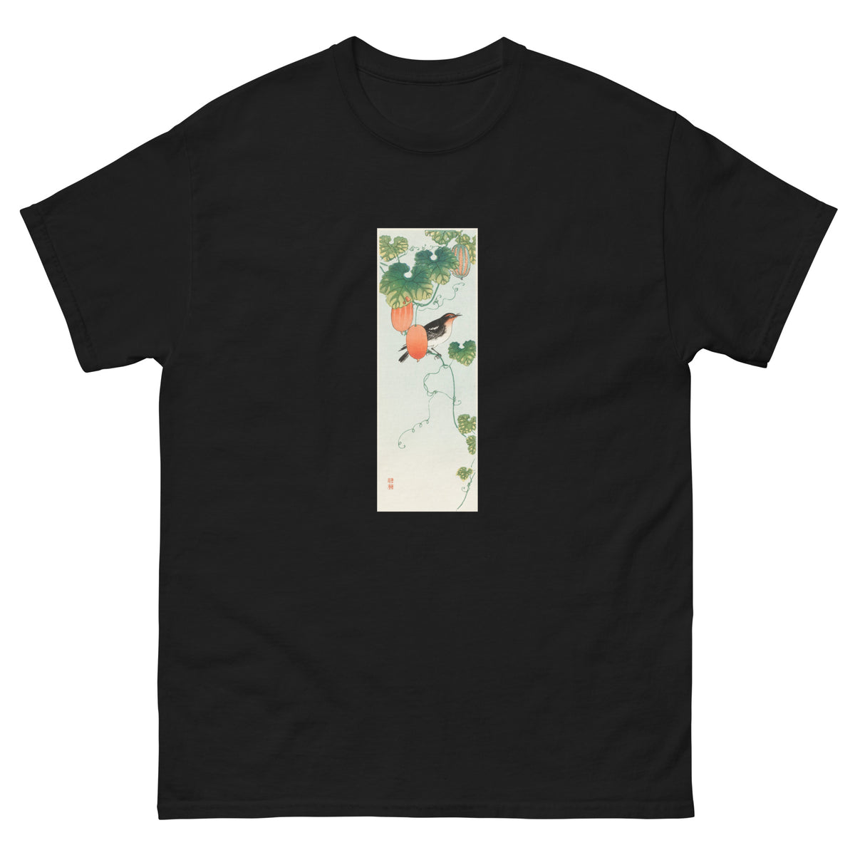 Black T-shirt Songbird In Cucumber Plant - Ohara Koson 1925 Essential