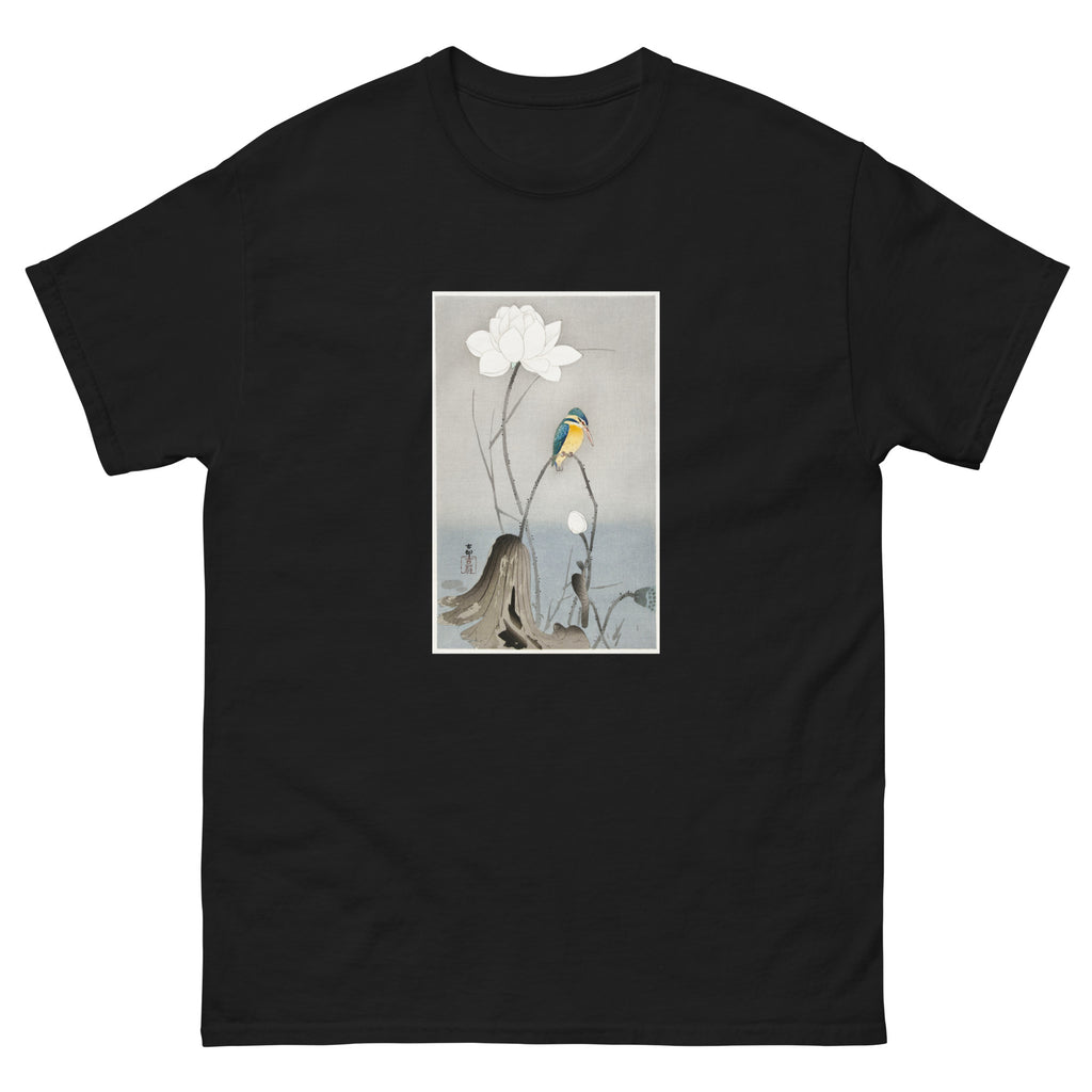 Black T-shirt Kingfisher With Lotus Flower - Ohara Koson 1900 Essential