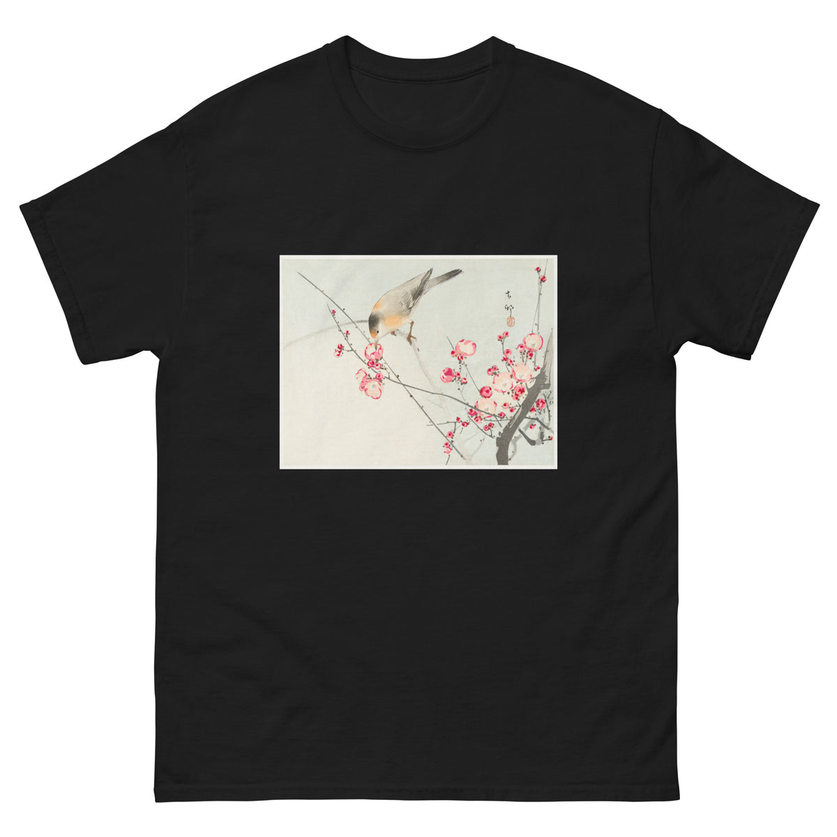 Black T-shirt Songbird On Blossom Branch - Ohara Koson 1900 Essential