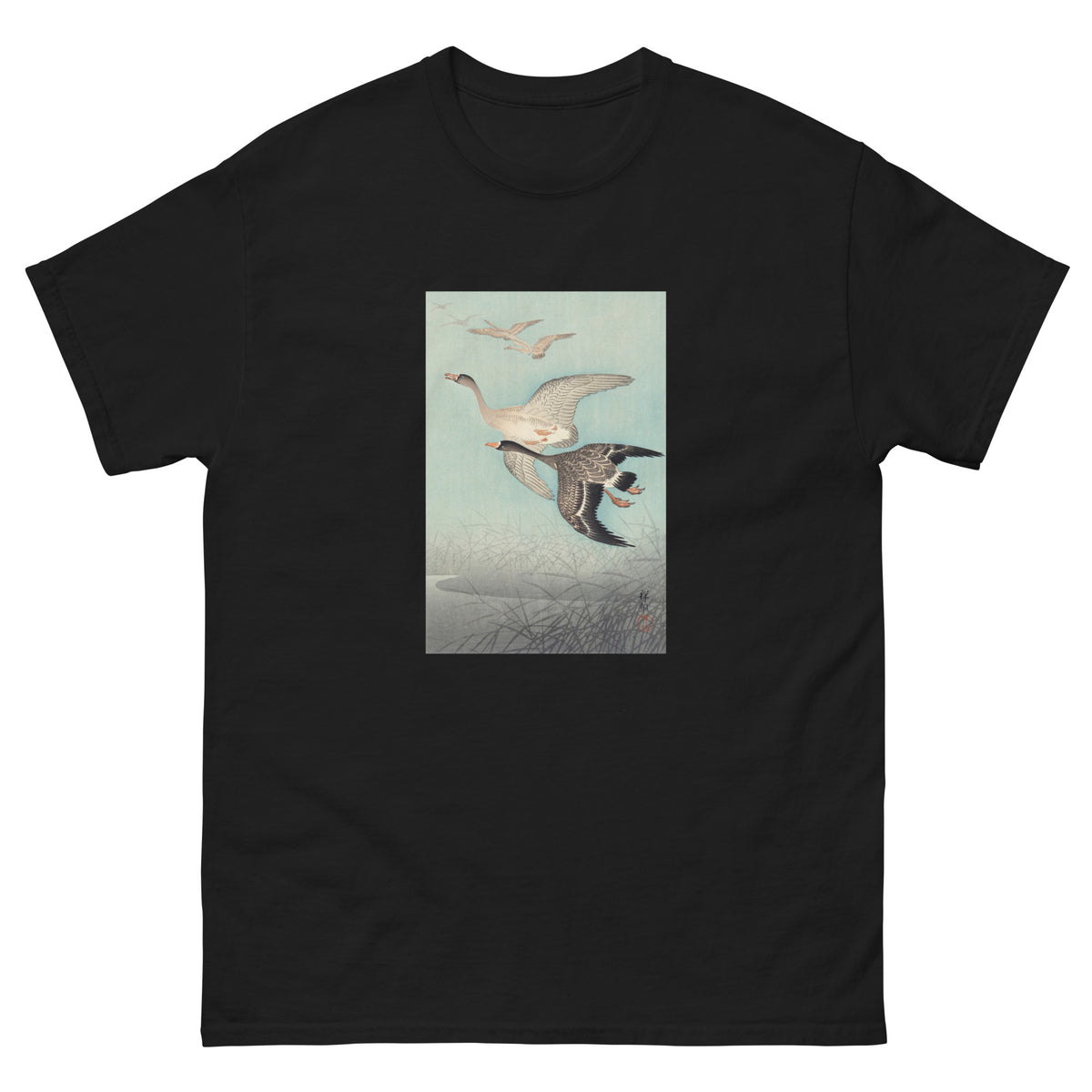 Black T-shirt Great Geese In Flight - Ohara Koson 1925 Essential