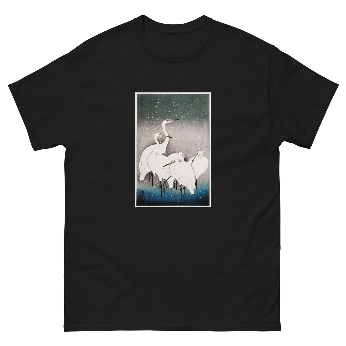 Black T-shirt Group Of Egrets - Ohara Koson 1925 Essential