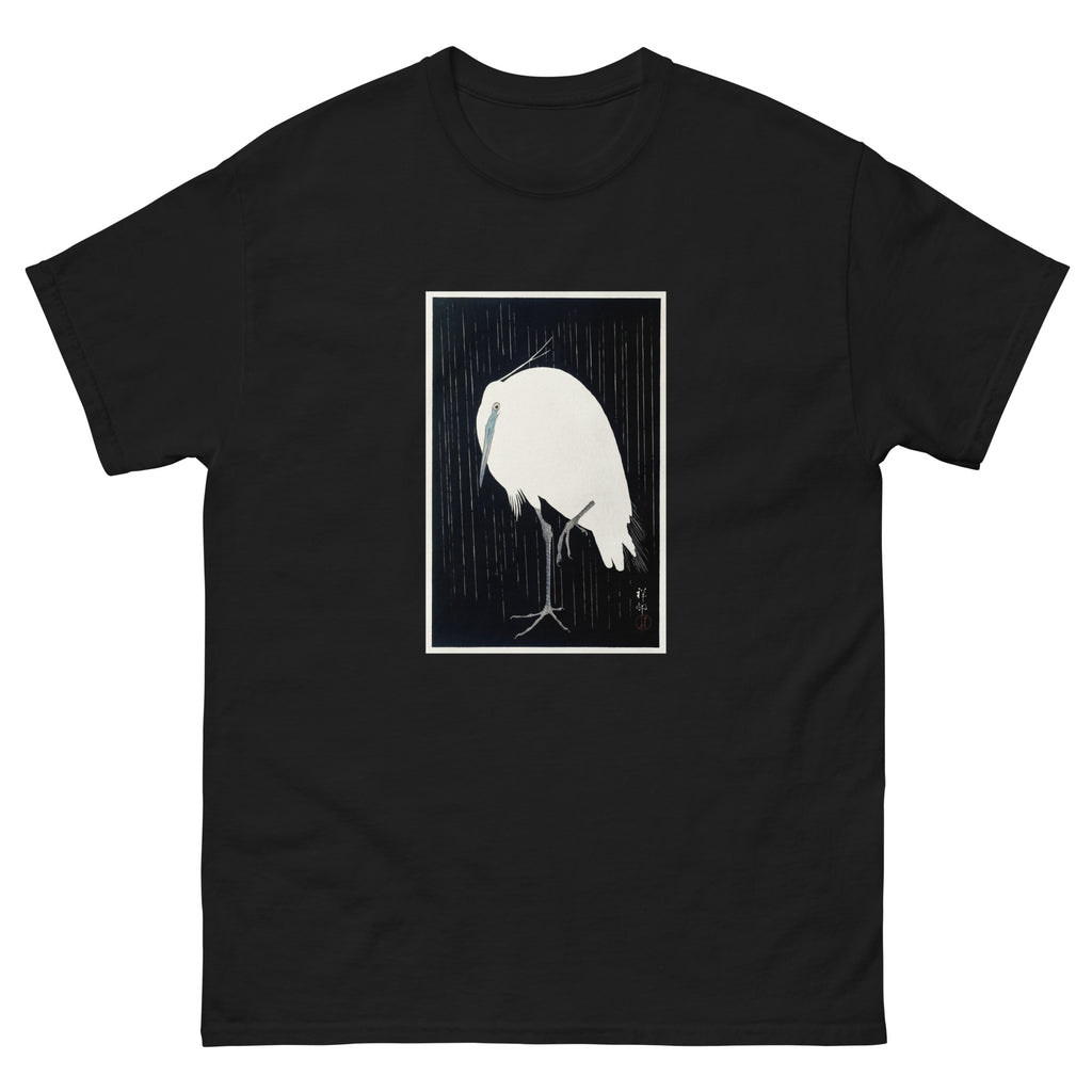 Black T-shirt Egret In The Rain - Ohara Koson 1925 Essential