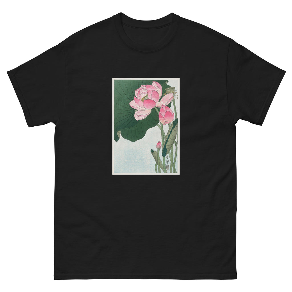 Black T-shirt Blooming Lotus Flowers - Ohara Koson 1920 Essential