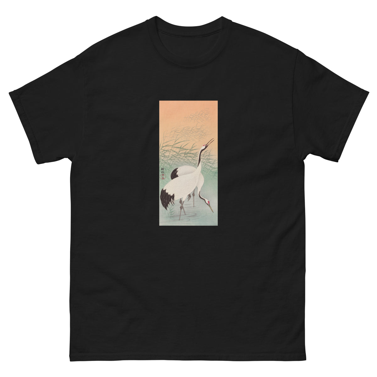 Black T-shirt Two Cranes - Ohara Koson 1925 Essential