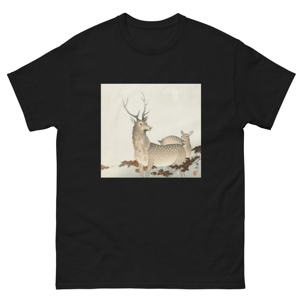 Black T-shirt Couple Of Deers - Ohara Koson 1900 Essential