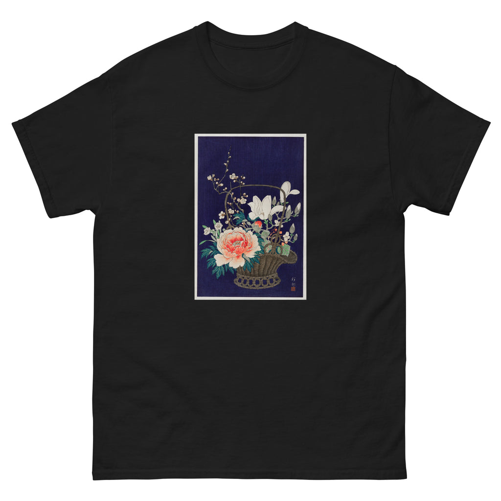 Black T-shirt Bamboo Flower Basket - Ohara Koson 1932 Essential