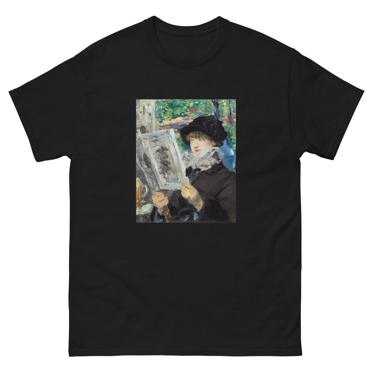Black T-shirt Woman Reading Painting In High Resolution Essential
