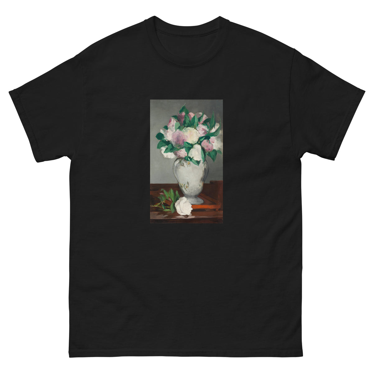 Black T-shirt Peonies Painting In High Resolution Essential