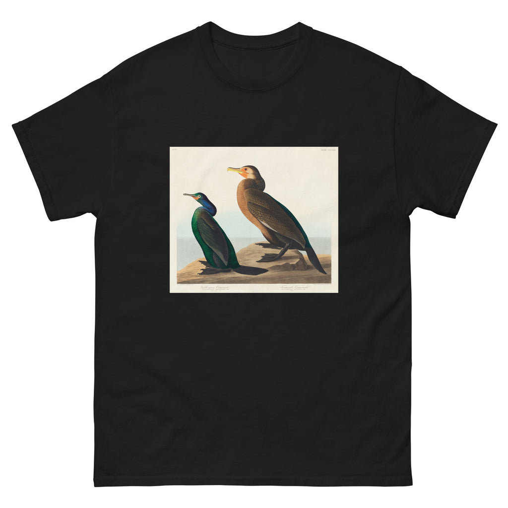 Black T-shirt Violet-Green Cormorant And Townsend S Cormorant - John James Audubon 1827 Essential