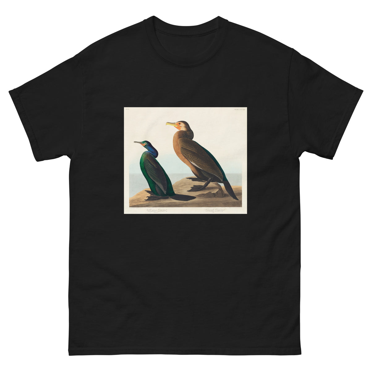 Black T-shirt Violet-Green Cormorant And Townsend S Cormorant - John James Audubon 1827 Essential