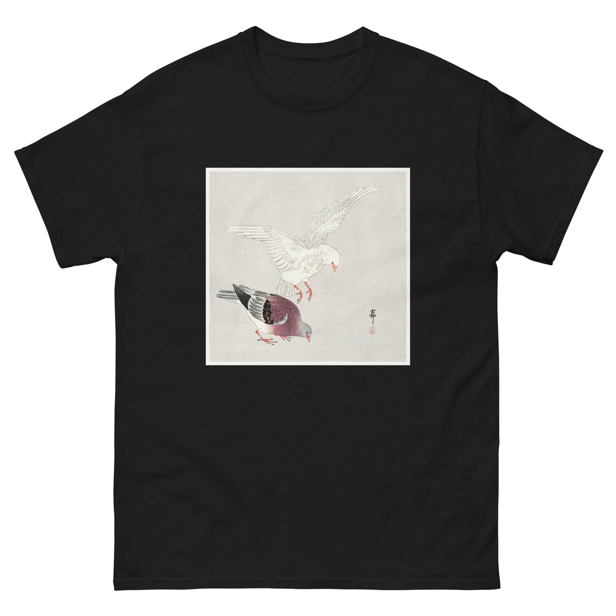 Black T-shirt Two Pigeons - Ohara Koson 1877 Essential