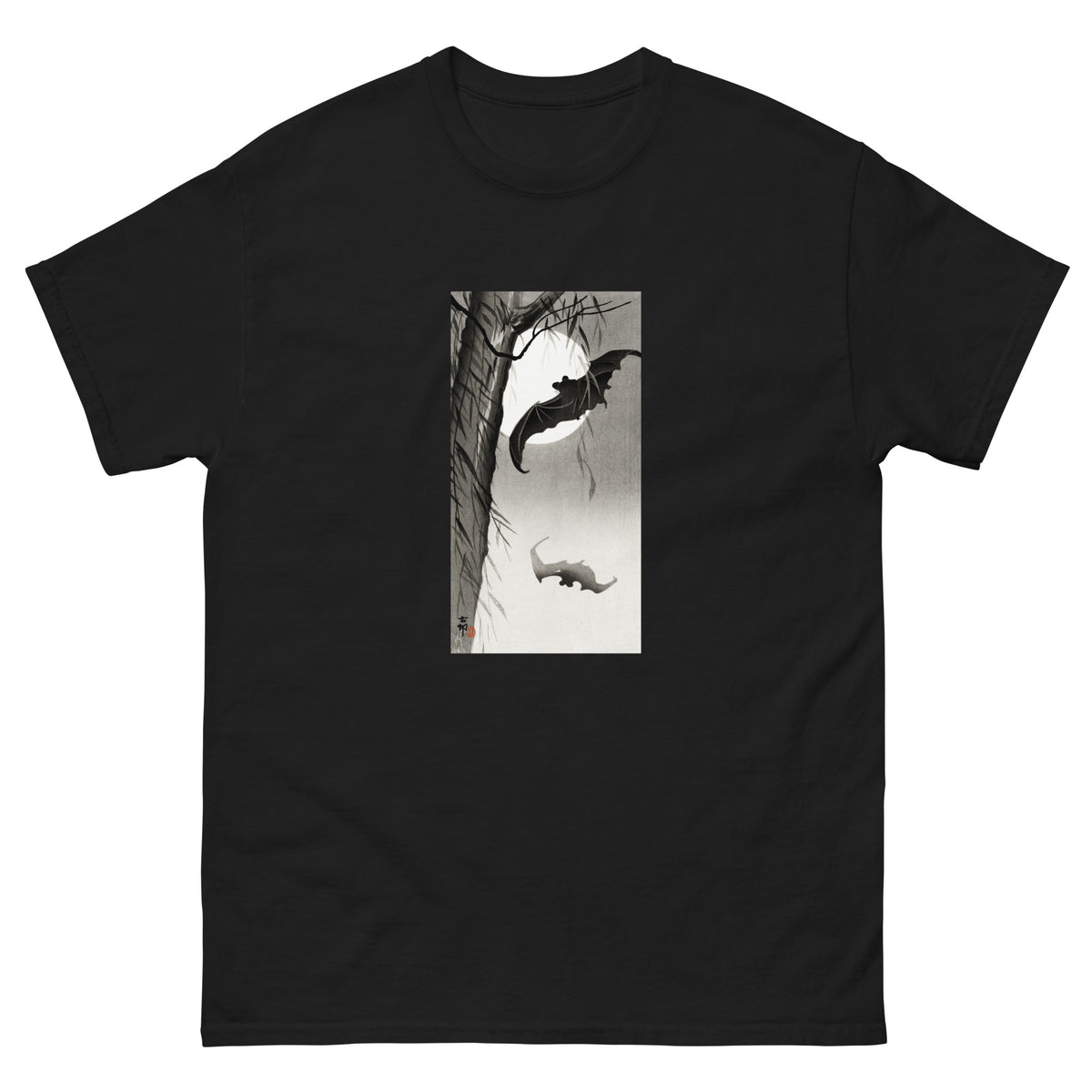 Black T-shirt Bats Under The Full Moon - Ohara Koson 1900 Essential