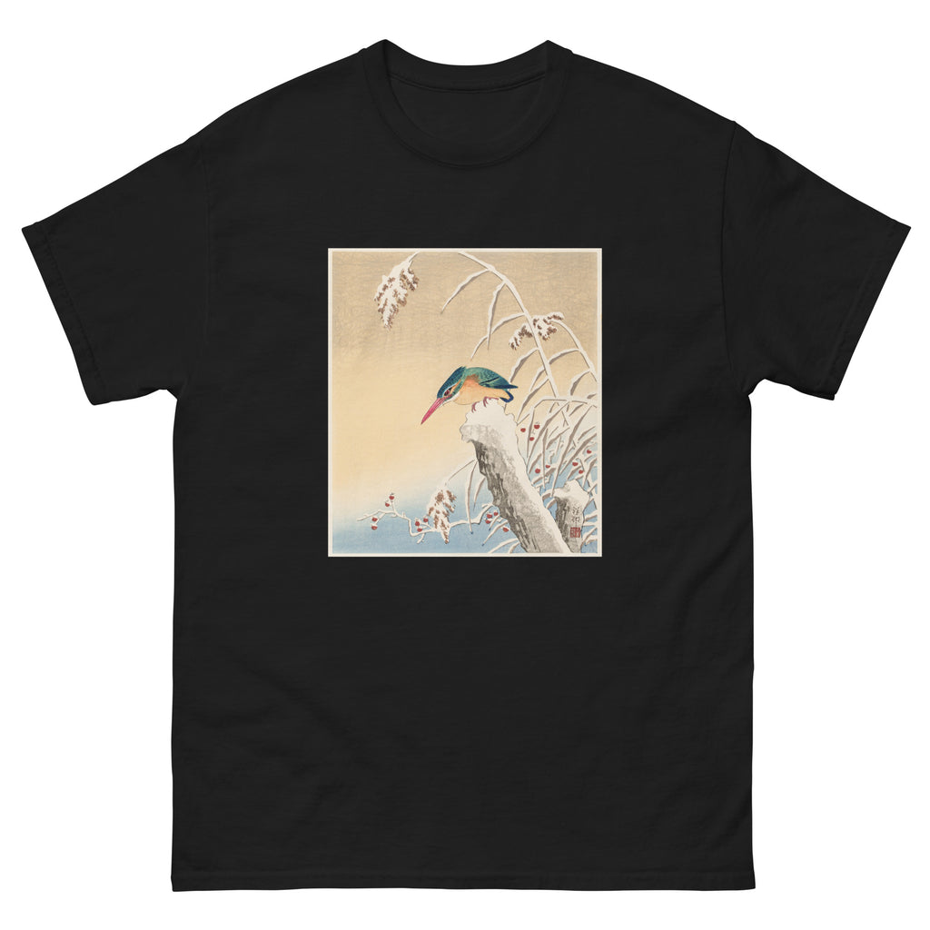 Black T-shirt Kingfisher In The Snow - Ohara Koson 1925 Essential