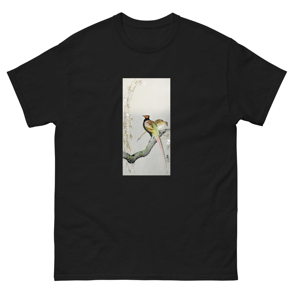 Black T-shirt Couple Pheasants And Cherry Blossom - Ohara Koson 1900 Essential