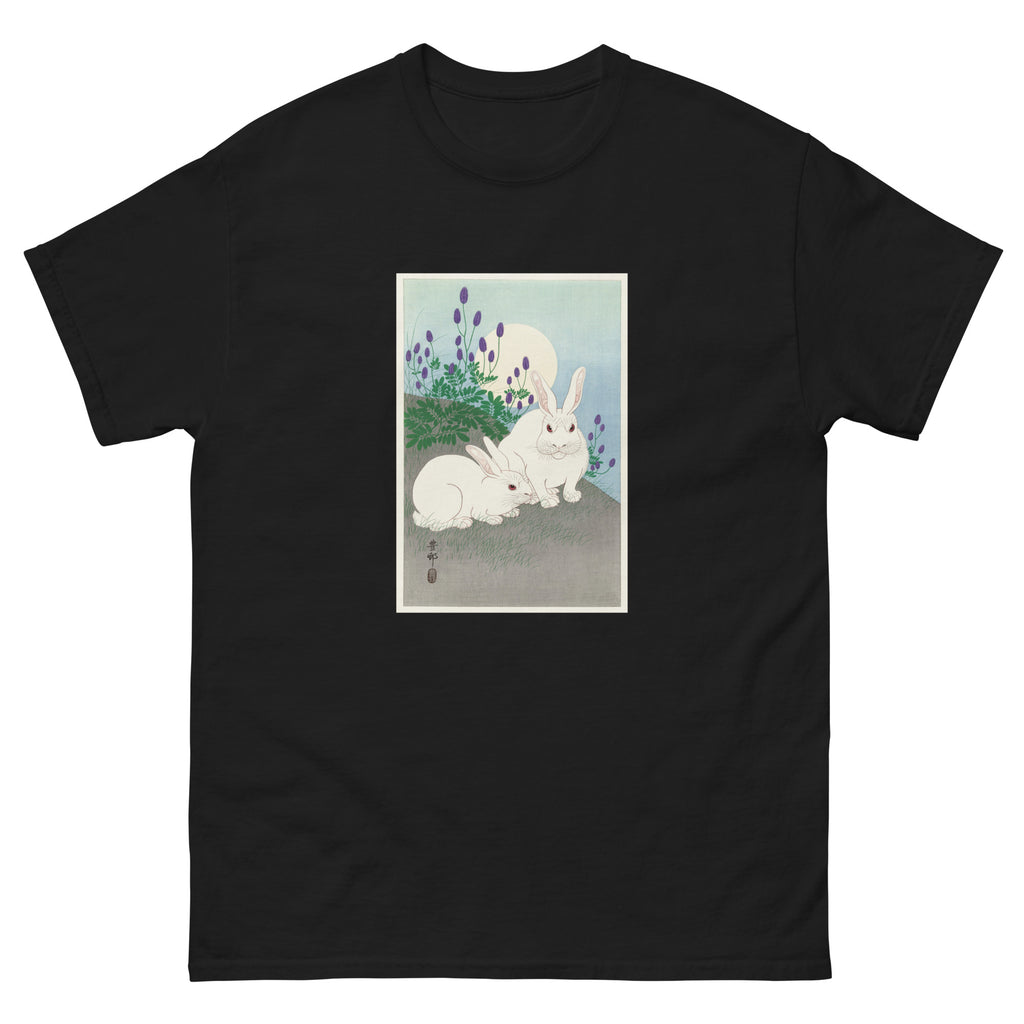 Black T-shirt Rabbits At Full Moon - Ohara Koson 1920 Essential