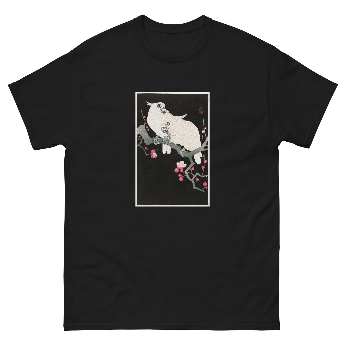 Black T-shirt Two Cockatoo And Plum Blossom - Ohara Koson 1925 Essential