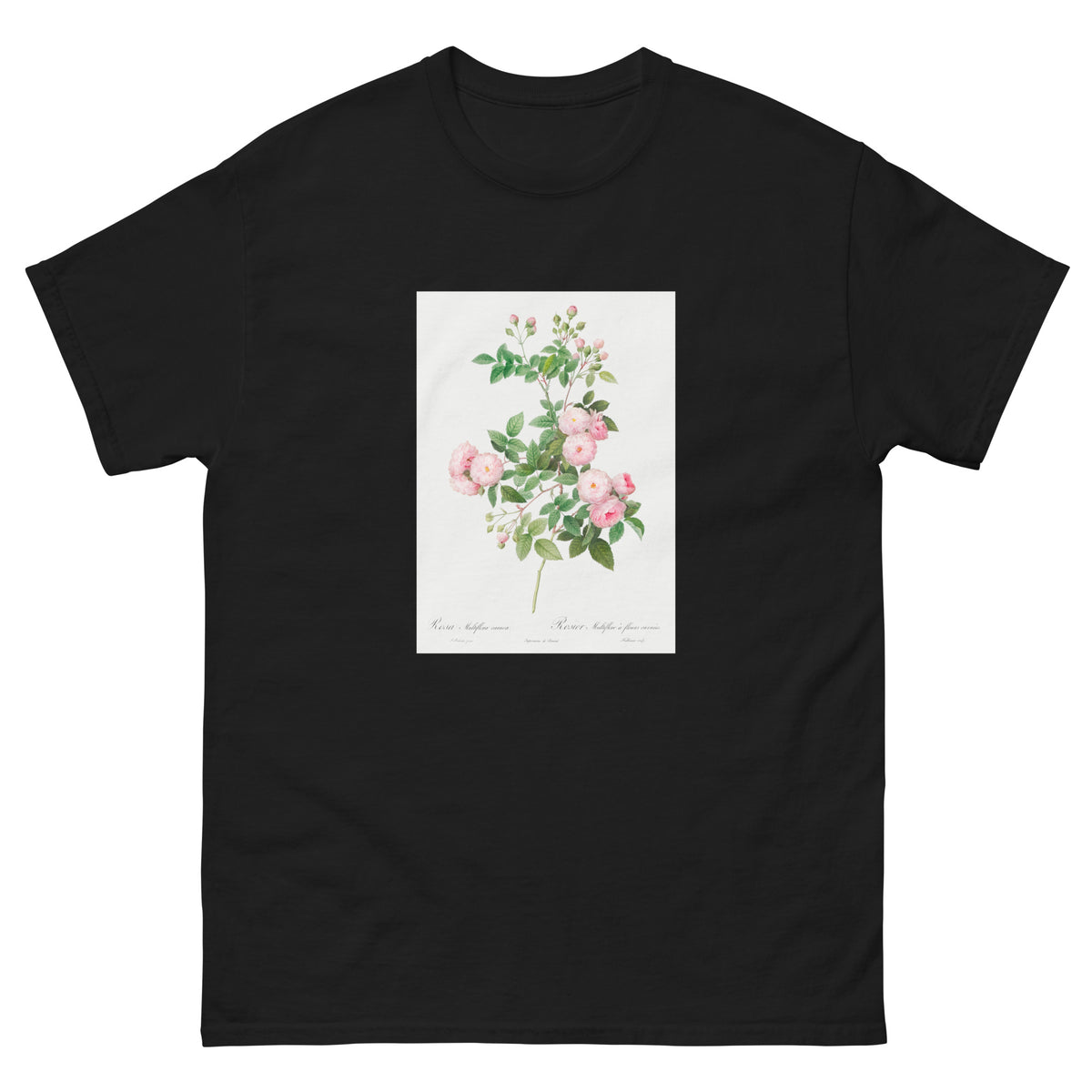 Black T-shirt Flesh-Pink Multiflora Rosa Multiflora Carnea Essential