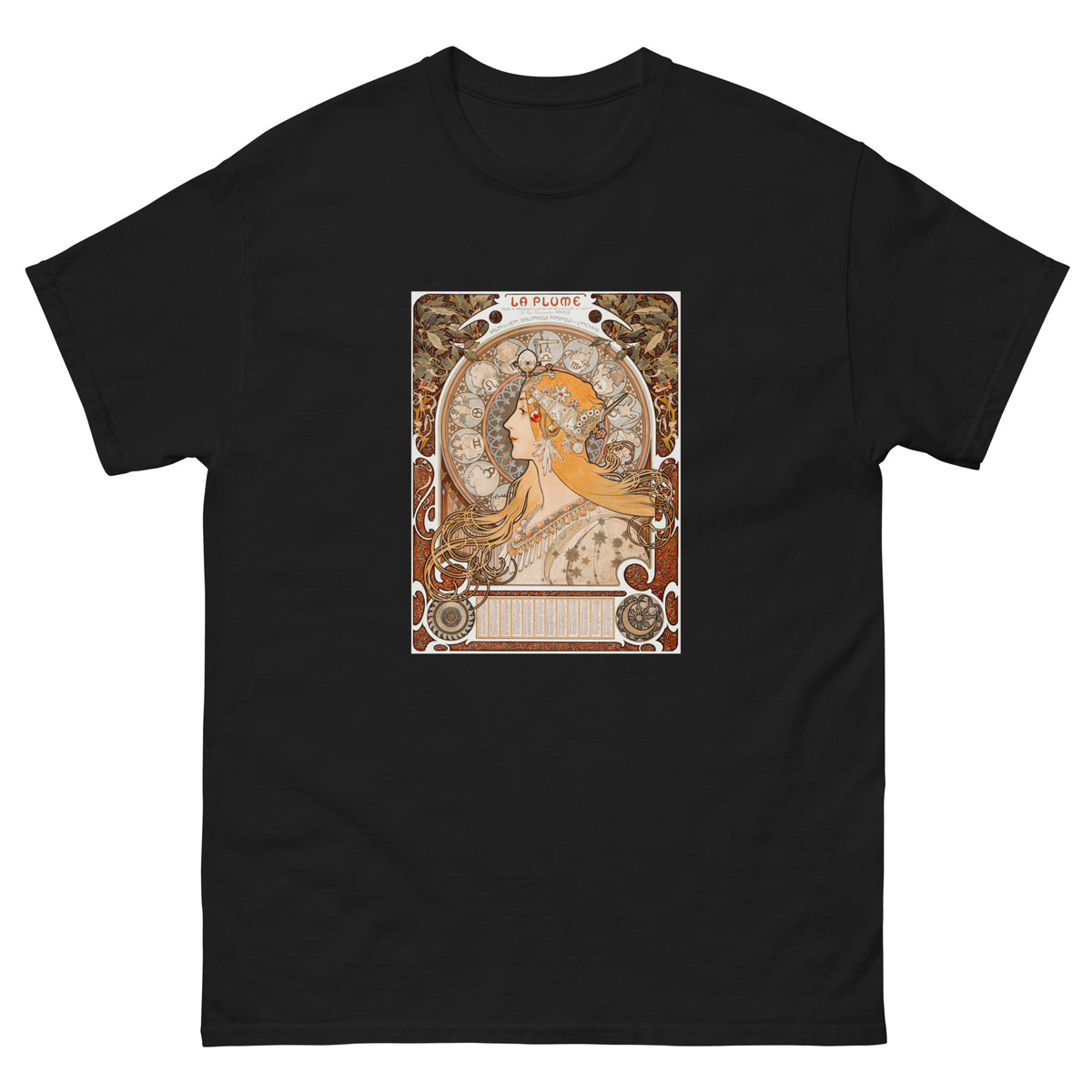 Black T-shirt Alphonse Maria Mucha S Zodiaque Or La Plume Famous Art Nouveau Artwork Essential