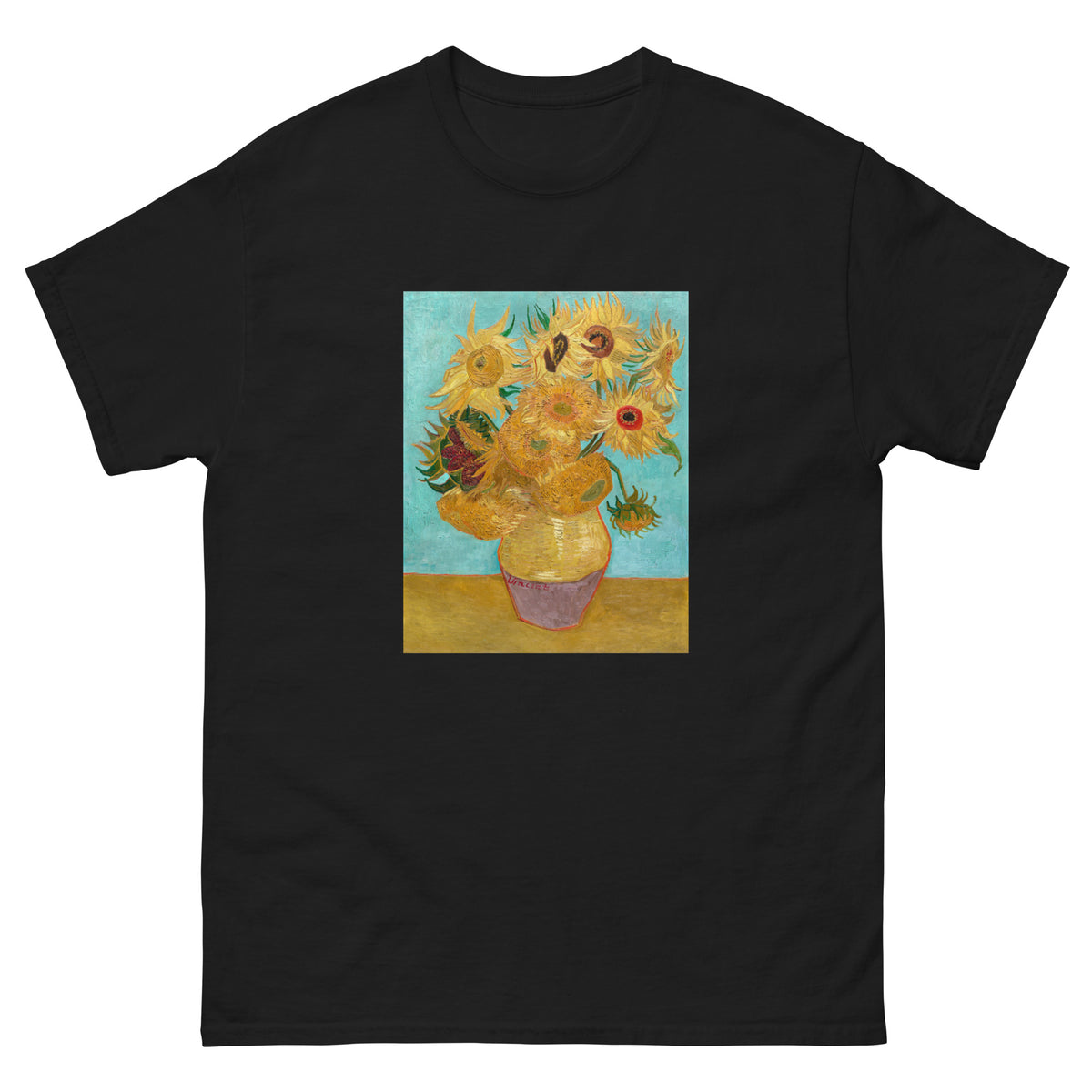 Black T-shirt Vincent Van Gogh S Vase With Twelve Sunflowers Famous Painting Essential