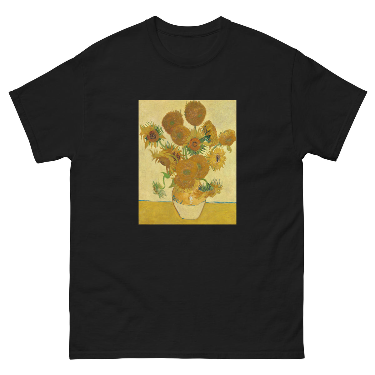 Black T-shirt Vincent Van Gogh S Sunflowers Famous Still Life Painting Essential