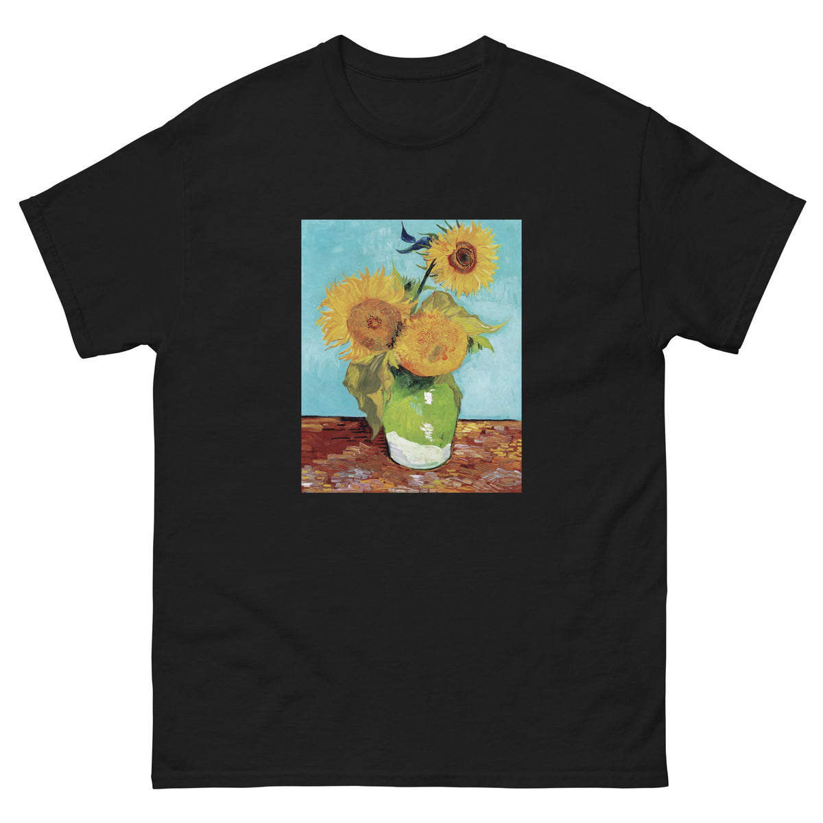 Black T-shirt Vincent Van Gogh S Vase With Three Sunflowers Famous Painting Essential