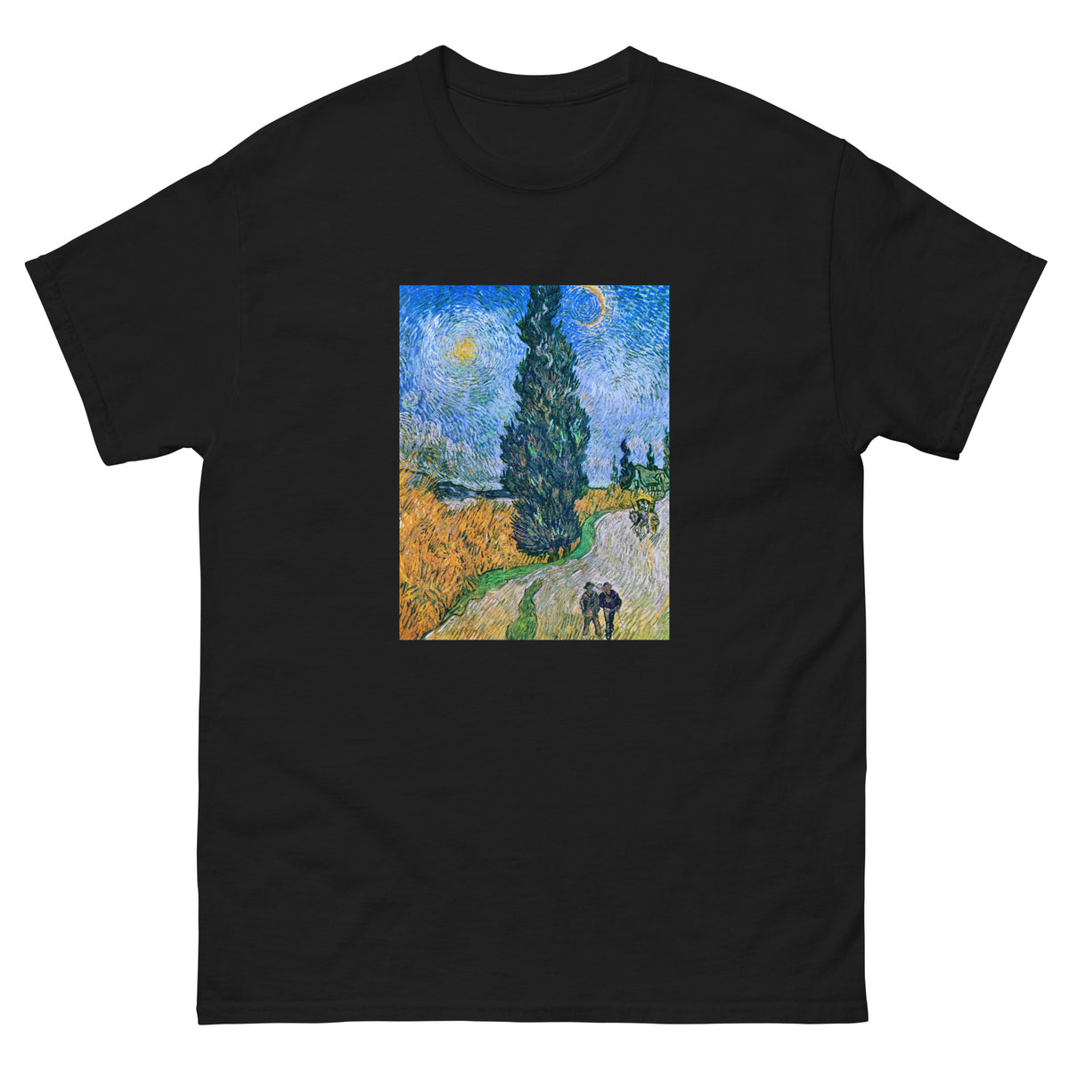 Black T-shirt Vincent Van Gogh S Road With Cypress And Star Famous Painting Essential