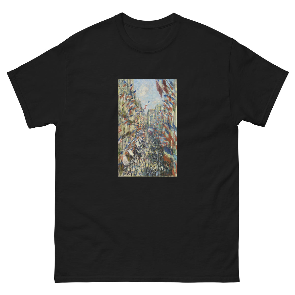 Black T-shirt Claude Monet S The Rue Montorgueil In Paris Famous Painting Essential