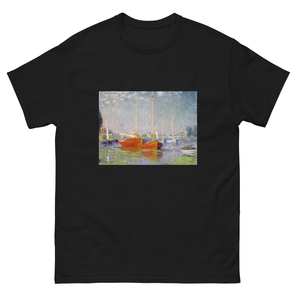 Black T-shirt Claude Monet S Red Boats At Argenteuil Famous Painting Essential