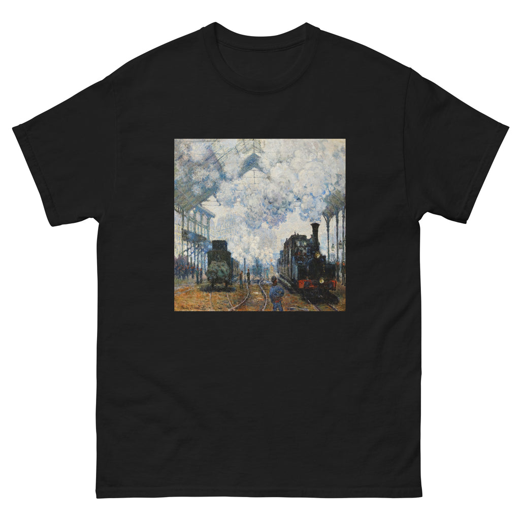 Black T-shirt Claude Monet S Arrival Of The Normandy Train Famous Painting Essential